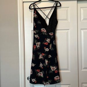 TopShop • Midi Dress Navy Blue Floral/Polka Dot Detail • US 10